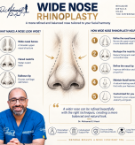 Infographic explaining wide nose rhinoplasty, nasal bone refinement and nostril reshaping