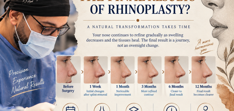 Infographic showing when final rhinoplasty results appear